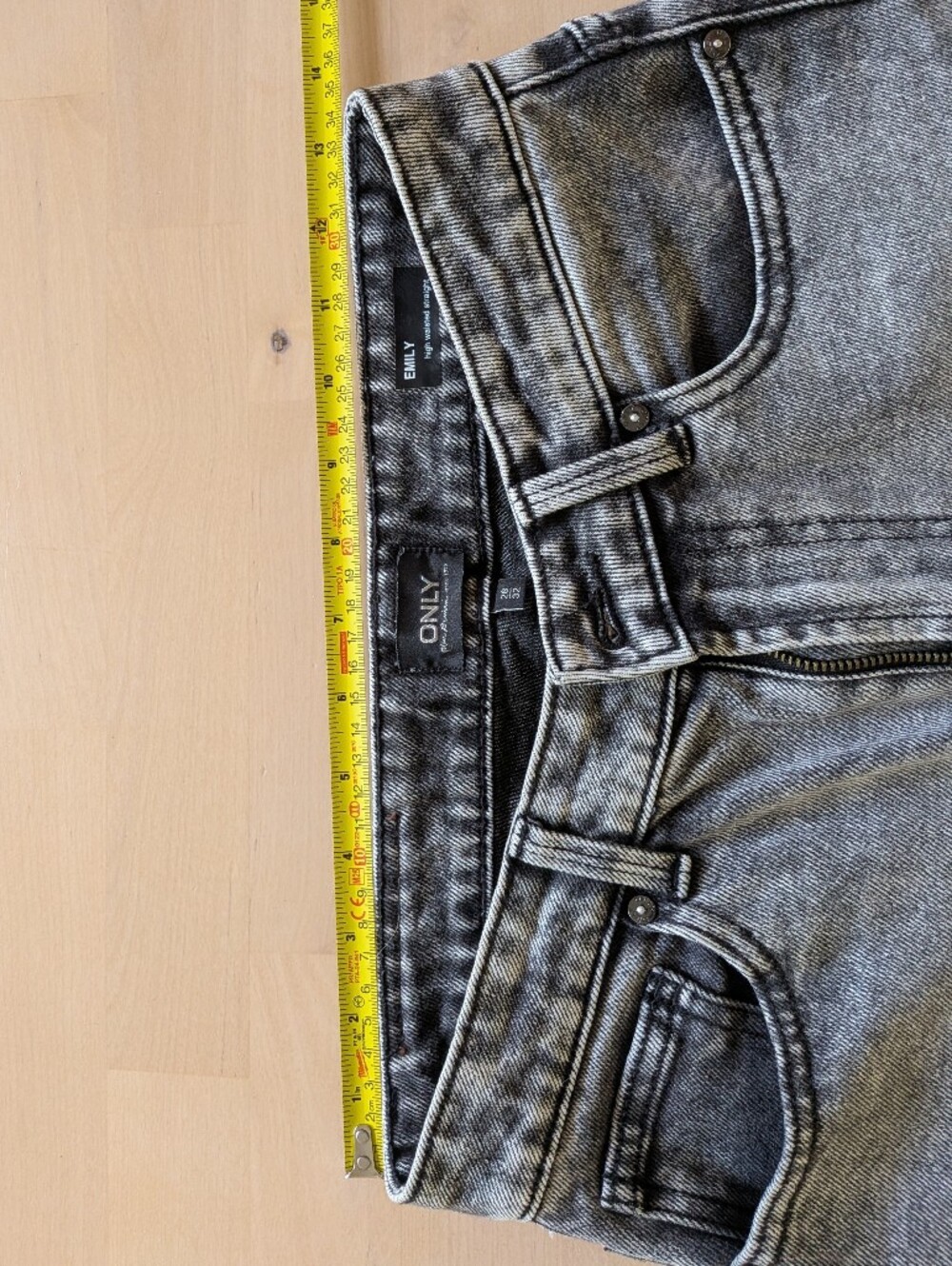 Only "Emily" Jeans High Waist Straight Raw Ankle Black Acid Size 28 - Picture 6 of 11